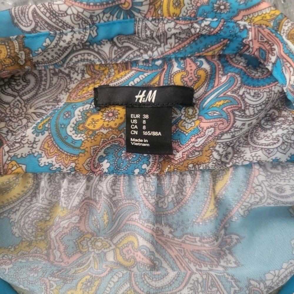NEW H&M Paisley Sheer Sleevless Belted Midi Fress Blue Festival Boho Fairycore 8 - Picture 8 of 13